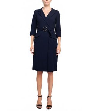 Sharagano Notched Collar Crepe Dress - Blue