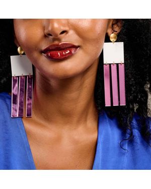 Laka Luka Oversized Dangle Mirror 80's Earrings - Blue