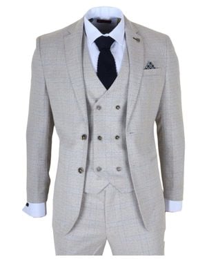 Infinity Leather Plain Check 3 Piece Slim Fit Formal Wedding Suit - Blue