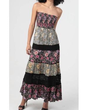Angie Lace Trim Smocked Bodice Maxi Dress - Multicolor