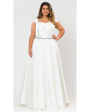 TRUEDAMES Cap Sleeve Plus Size Gown - White