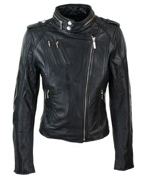 TruClothing Genuine Leather Biker Jacket Velvet Lining - Black