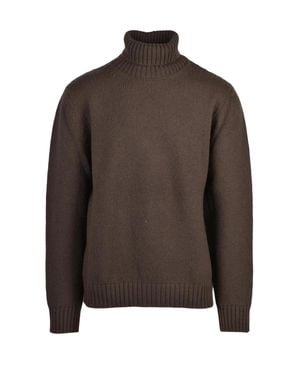Eleventy High Neck Wool Sweater With Ribbed Detailing - Brown