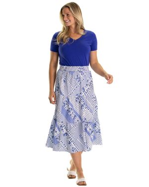 Duffield Lane Smocked Waist Tiered Midi Skirt - Blue