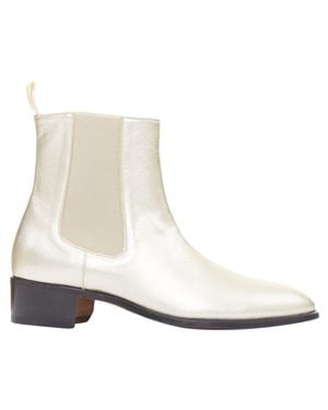 Tom Ford Metallic Light G Leather Cuban Heels Chelsea Ankle Boots - White