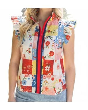 Voya Patchwork Flutter Top - Red