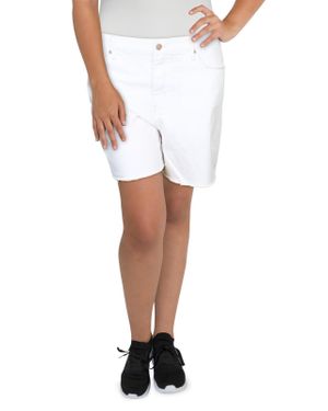 Nicole Miller High-Rise Frayed Denim Shorts - White