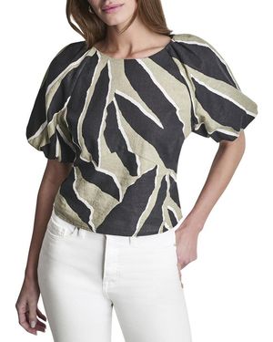 DKNY Puff Sleeve Printed Top - Gray