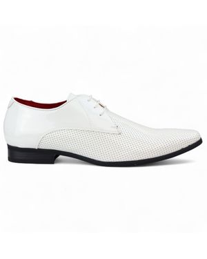 Infinity Leather Pointed Toe Formal Lace Up Perforated Shoes - White