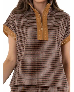 Emily Mccarthy Poppy Pullover Zip-Front Top - Brown