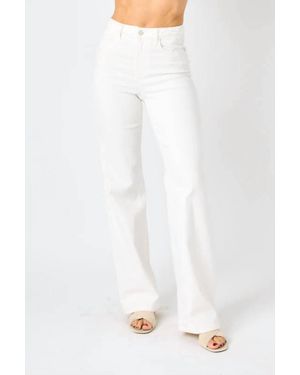 Judy Blue High Waist Braided Waistband Detail Wide Leg - White