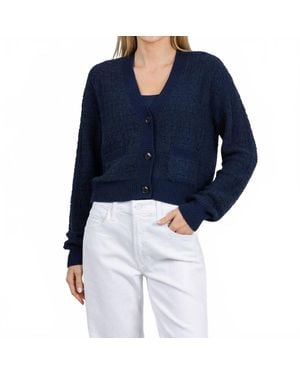 White + Warren Textured Boucle Cardigan - Blue