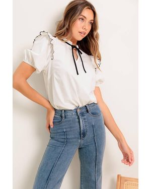TRUEDAMES French Whisper Ivory Woven Top - Blue