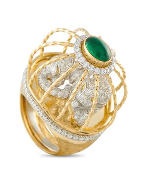 David Webb Platinum And 18K Diamond And Emerald Cage Ring Dw08-041626 - Metallic