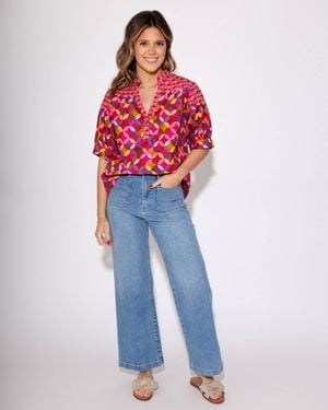 Ivy Jane Mosaic Popover Top - Blue