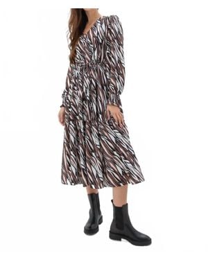 Marble Abstract Print Midi Length Dress - White