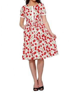 Orchid Bloom Short Sleeve Cherry Dress - Red