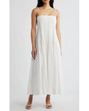 Moon River Pleat Detail Cotton Midi Dress - White
