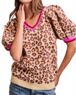 Bibi Confident Cat Puff Sleeve Sweater - Red