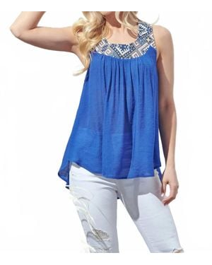 Doe And Rae Jacquard Strap Lace Up Back Top - Blue