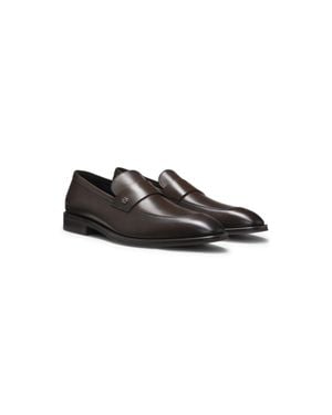 BOSS Leather Loafers With Double B Monogram Trim - Black