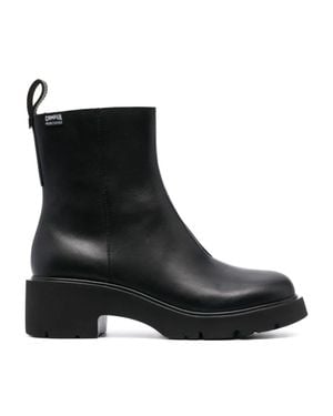 Camper Milah Minimalist Sturdy Block Heel Leather Ankle Boots - Black