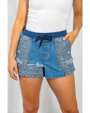 White Birch Animal Print Mixed Distressed Shorts - Blue