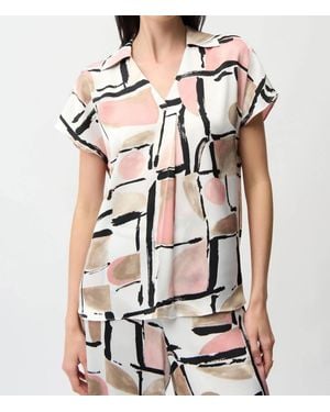Joseph Ribkoff Geometric V-Neck Satin Top - Multicolor