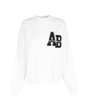 Anine Bing Miles Oversized Sweatshirt Letterman Patch Cotton Sweatshirt - White