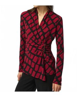 Joseph Ribkoff V-Neck Faux Wrap Top - Red