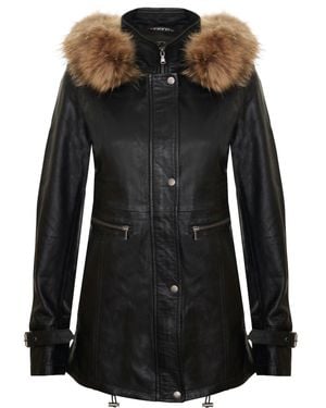 Infinity Leather Warm Hooded Parka Jacket-Northwich - Black