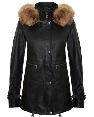 Infinity Leather Warm Hooded Parka Jacket-Northwich - Black