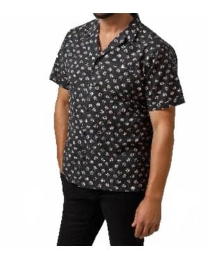 Stone Rose Seersucker Palm Print Resort Shirt - Black