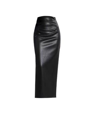 TRUEDAMES French Style High-Waist Leather Pencil Skirt - Black