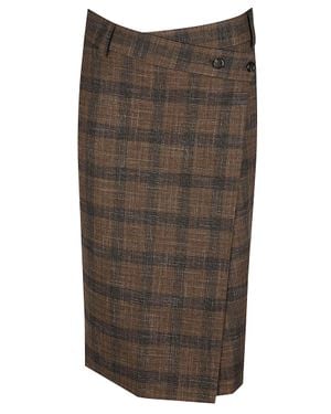 Pinko Marzemino Plaid Button Detail Midi Skirt - Brown