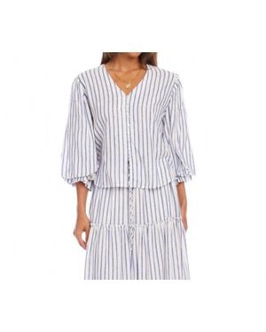Karen Kane Stripe Layered Sleeve Shirred Blouse - Gray