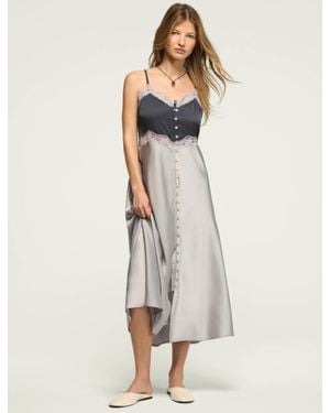 Lucky Brand Button Front Lace Slip Dress - Natural