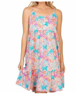 White Birch Floral Print Spaghetti Strap Dress - Blue