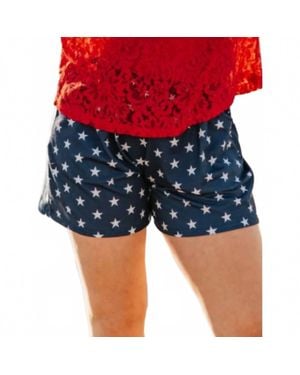 Southern Grace Star Print Pocket Stretch Shorts - Blue