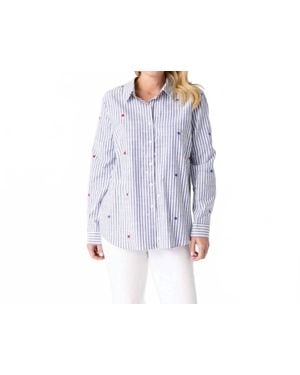 Coco + Carmen Patriotic Striped Button Up Shirt - Blue