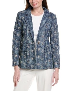Gracia Flower Embroidered Denim Blazer - Blue