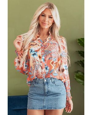 TRUEDAMES Floral Print Shir Cuff Buttoned Loose Shirt - Pink