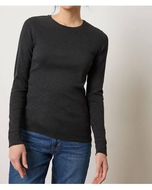 Lilla P Rib Slub Long Sleeve Crewneck Top - Black