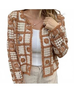Miss Me Floral Crochet Printed Cardigan - Brown