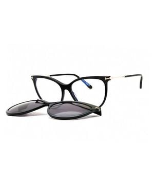 Tom Ford Eyeglasses Cat Eye Full Rim, Shiny Frame And Clear/ Light Block Lenses Lens Ft5994-B001 - Black