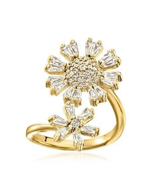 Ross-Simons Cz Double-Flower Bypass Ring - Metallic