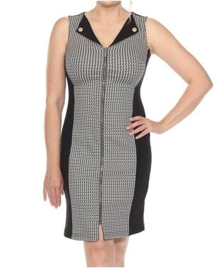 Joseph Ribkoff Geometric Blocked Zip Front Sheath Dress - Gray