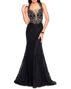 Shail K Hand Beaded Floor Length Evening Gown - Black