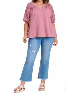 Umgee Floral Applique Detail Blouse - Blue
