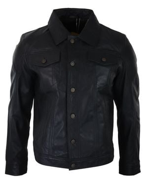 TruClothing Washed Leather Short Biker Jacket - Black